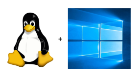 The Linux penguin next to the Windows 10 logo