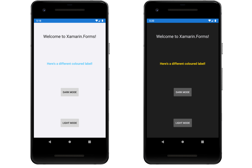 An image of two apps, one in Light Mode, the other in Dark Mode.